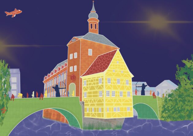 Altes Rathaus in Bamberg an der Regnitz - farbenfrohes Digital Painting von Gabriele Schreiber für Travelpaintings